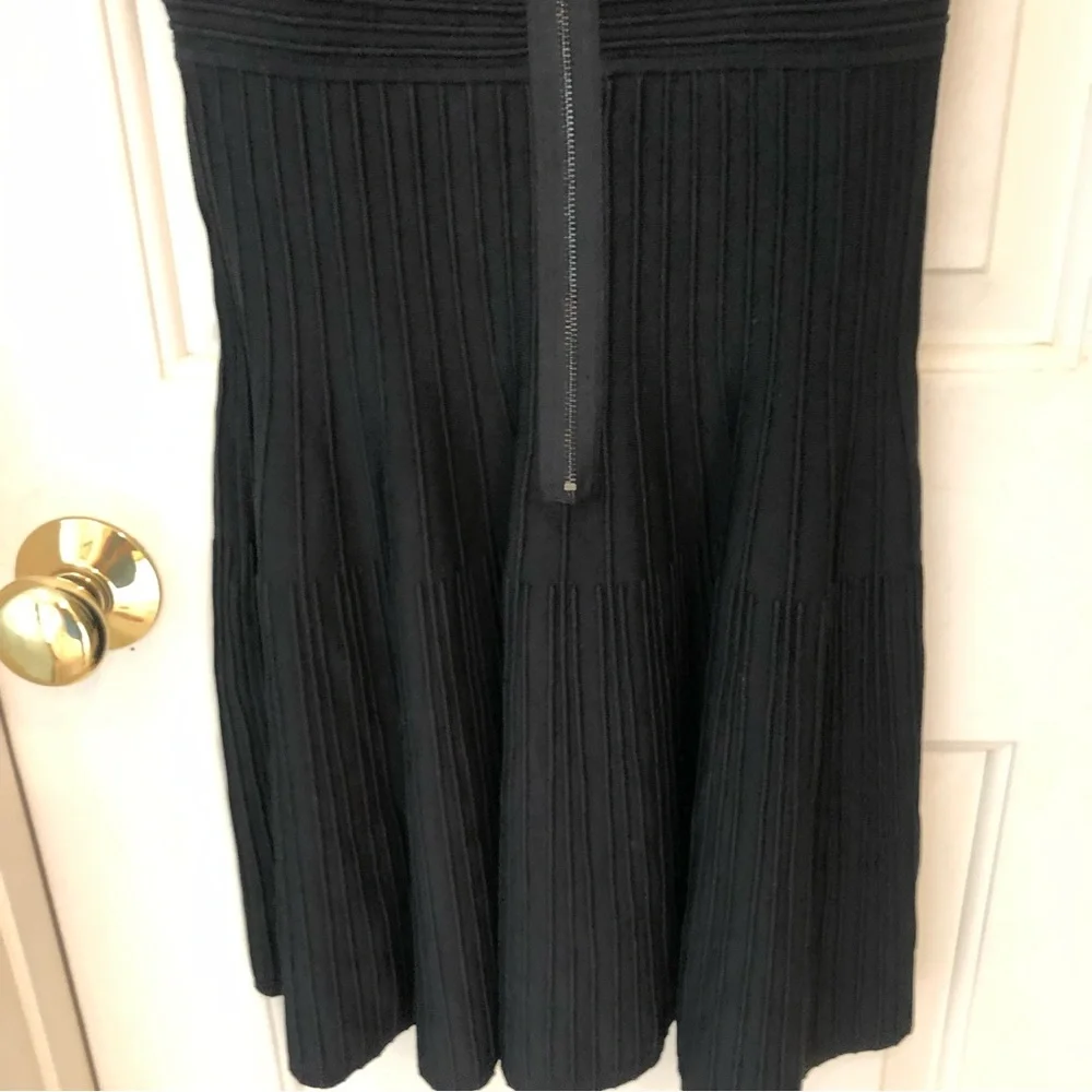 BCBGMaxAzria cocktail dress black ribbed mini full skirt, straps, Sz S, Elegant! - Picture 8 of 16